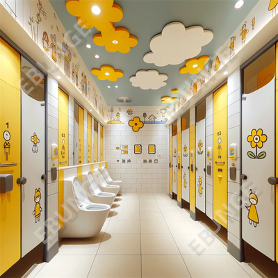 Moderne openbare toiletten met hangende deuren en makkelijke installatie