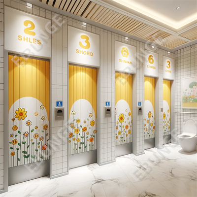 Moderne openbare toiletten met hangende deuren en makkelijke installatie